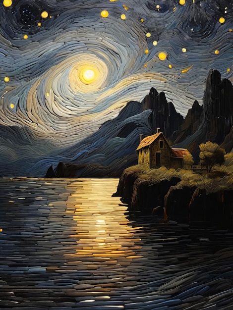 Foto un dipinto della notte stellata in stile van gogh