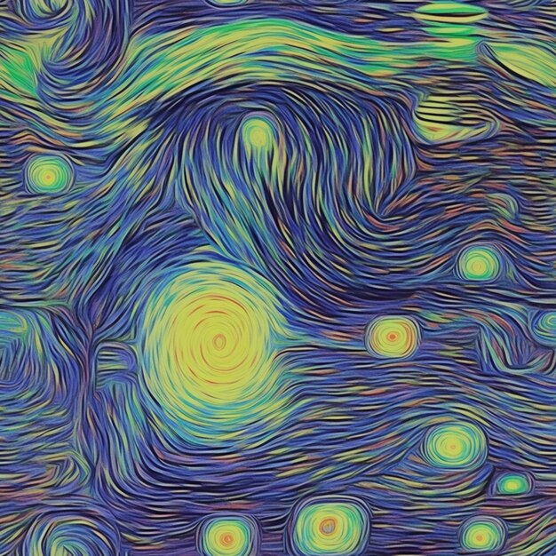 A painting of a starry night with a bright yellow sun generative ai