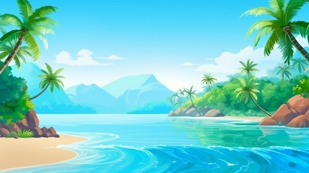 Photo painting style illustration of beautiful beach peaceful