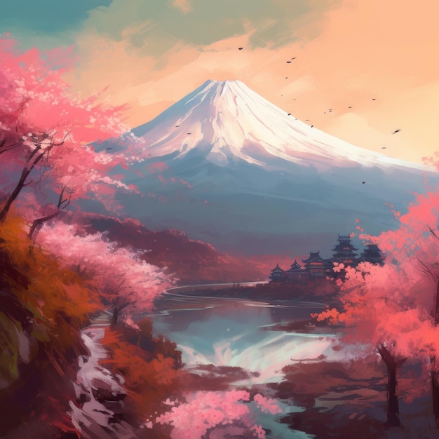 a painting style spring landscape