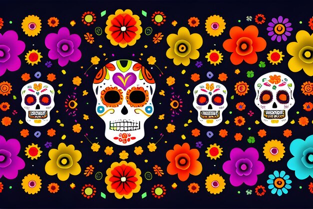 Painting Sugar Mexican Skull Halloween Traditional Culture Colourful Skull Day Of The Dead AI Generative