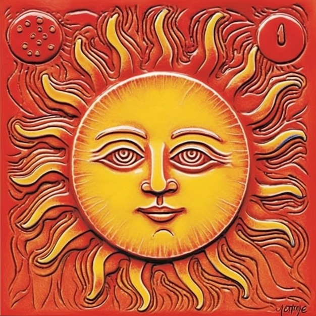 A painting of a sun with a face and a clock generative ai