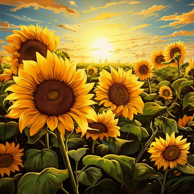 Photo a painting of a sunflower with the sun behind it