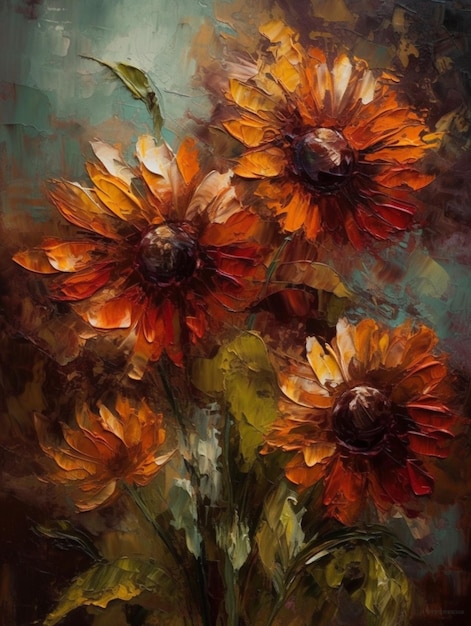 A painting of a sunflowers by person
