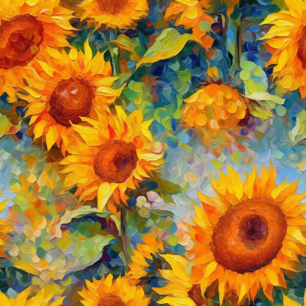 A painting of sunflowers with the word sunflowers on it