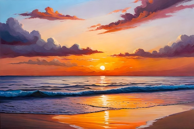 Painting of a sunset on the beach