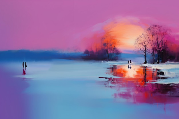 a painting of a sunset by person