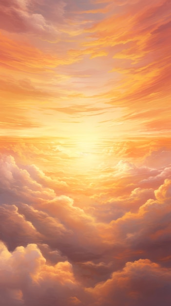 A painting of a sunset in the clouds