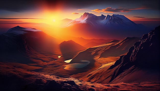 A painting of a sunset over a mountain range generative AI