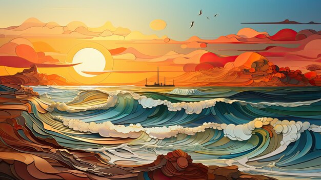 A painting of a sunset over the ocean Generative AI