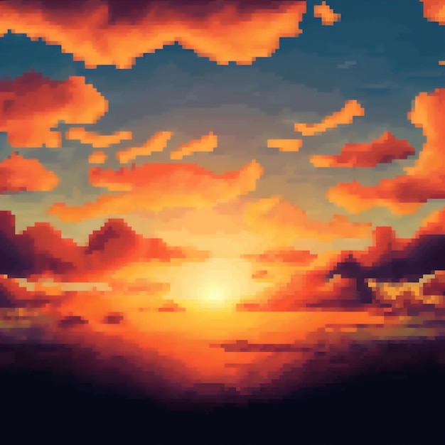 a painting of a sunset with clouds and the sun setting