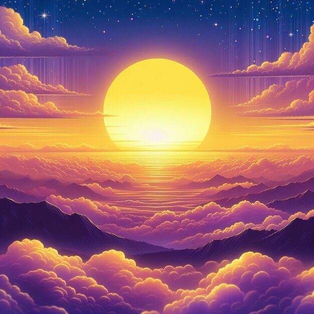 a painting of a sunset with clouds