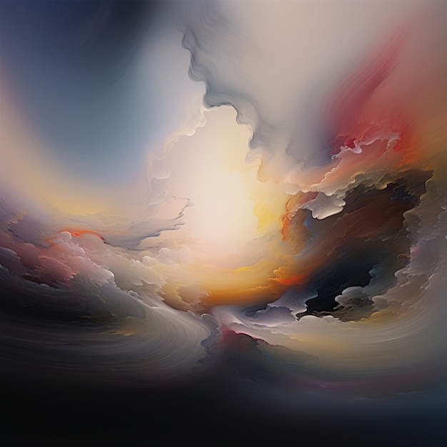 painting of a sunset with a large cloud in the sky generative ai