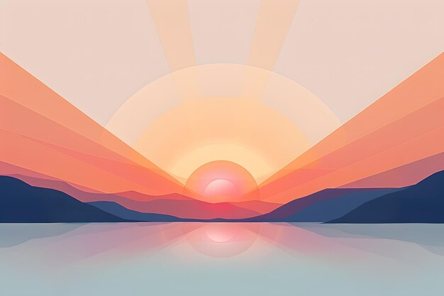 背景に太陽を描いた夕暮れの絵画