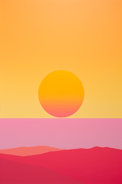 a painting of a sunset with a yellow circle on the bottom.