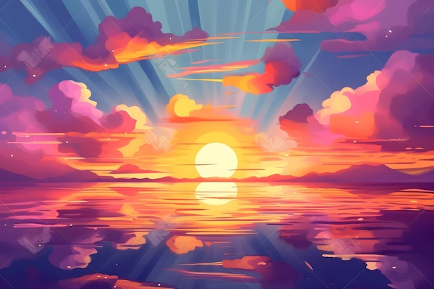 A painting of a sunset