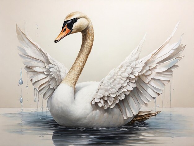 a painting of a swan with wings outstretched