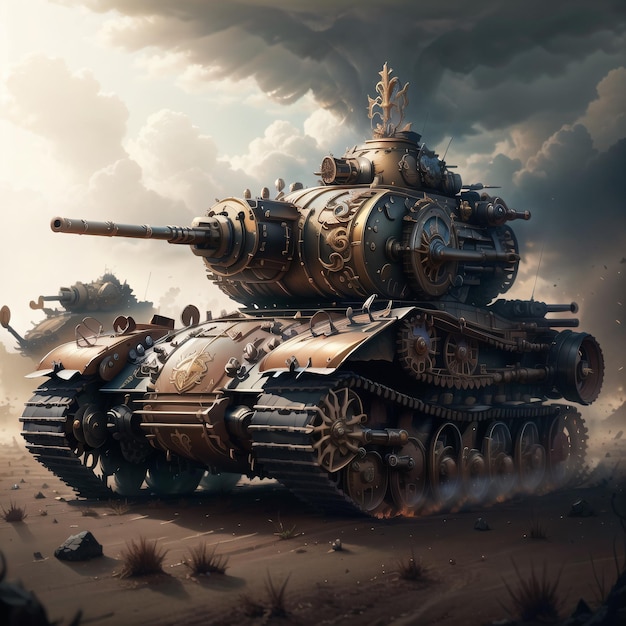 Photo a painting of a tank on a battlefield