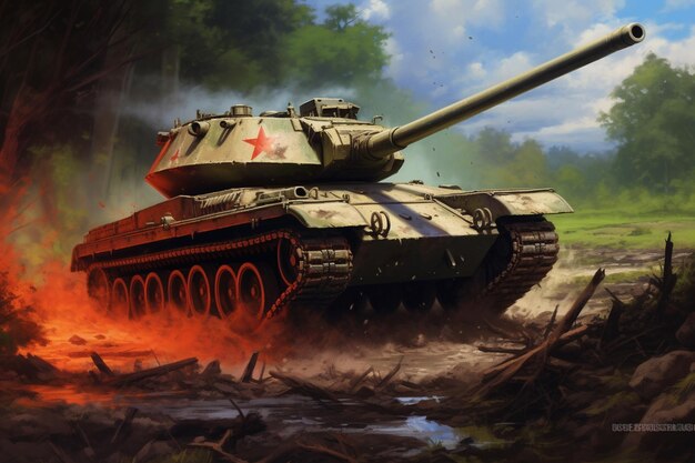 Photo a painting of a tank in the middle