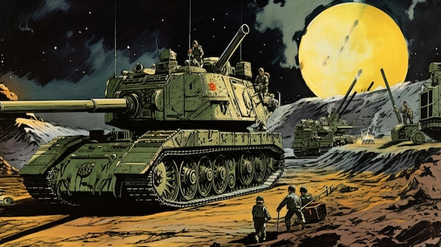 A painting of a tank with a star on the top.