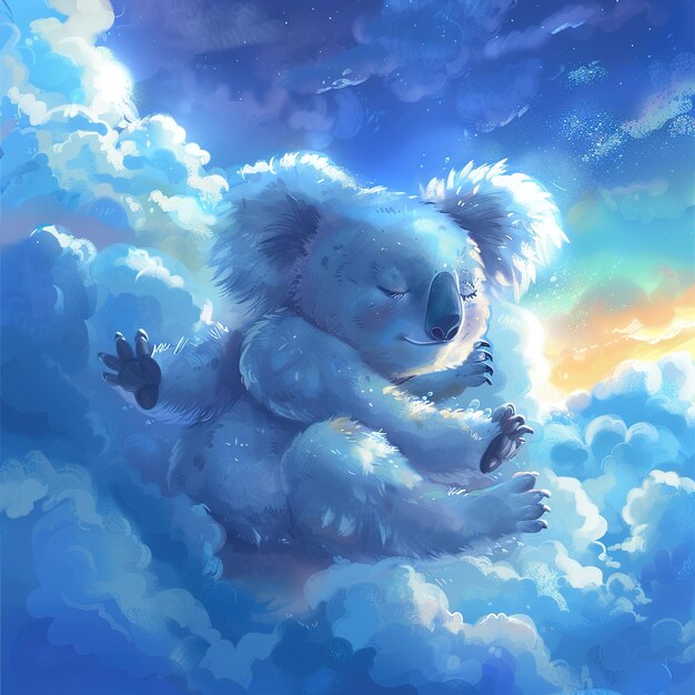 a painting of a teddy bear with the sun in the background