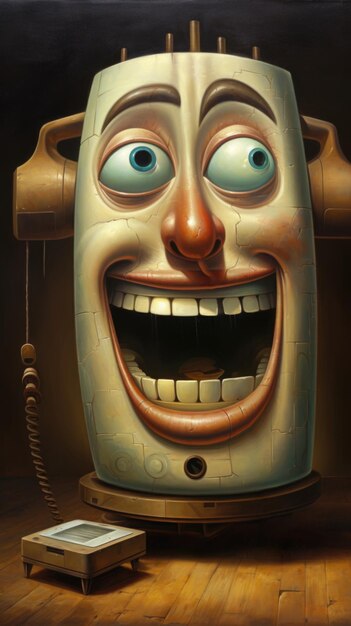 A painting of a telephone with a smiling face ai