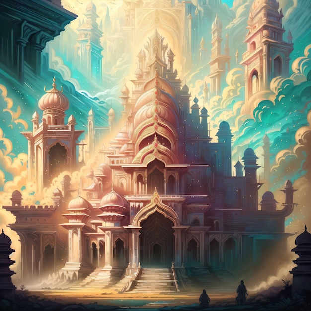 Premium AI Image | A painting of a temple