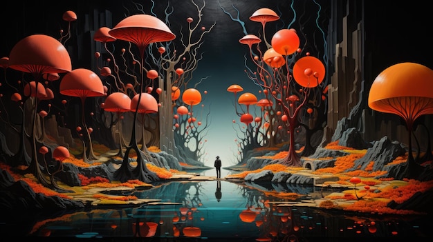 a painting that captures the essence of a dream with surreal shapes and colors that transport the viewer to another world AI Generative