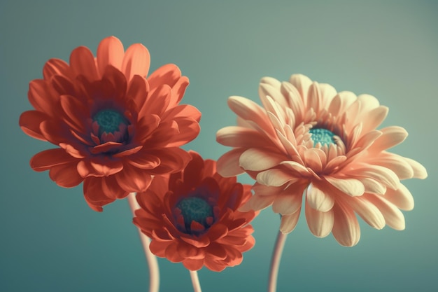 3개의 꽃과 "거베라"라고 적힌 그림.