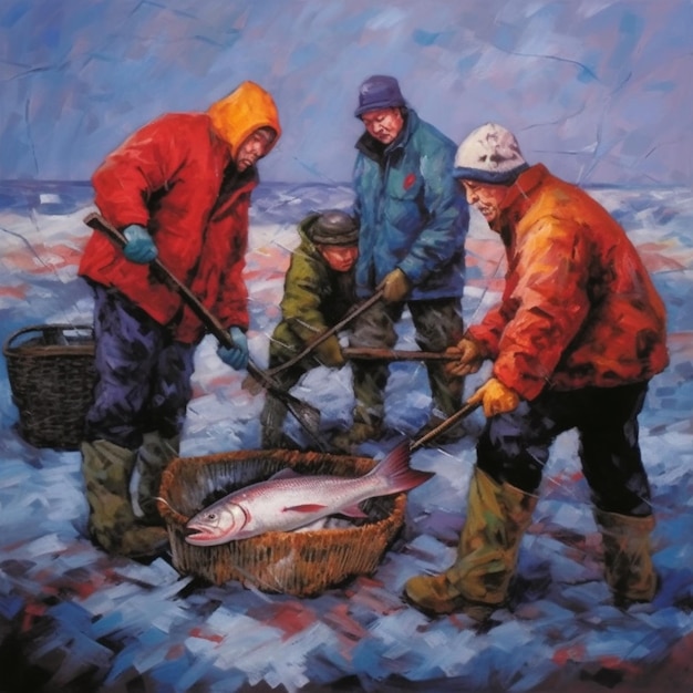 https://img.freepik.com/premium-photo/painting-three-men-with-fishing-gear-fish-basket-generative-ai_958108-304.jpg