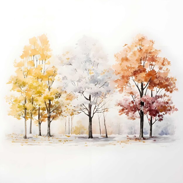 A painting of three trees in the snow