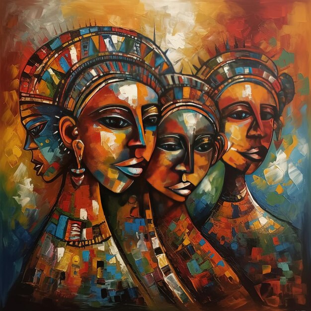 Photo a painting of three women with different faces