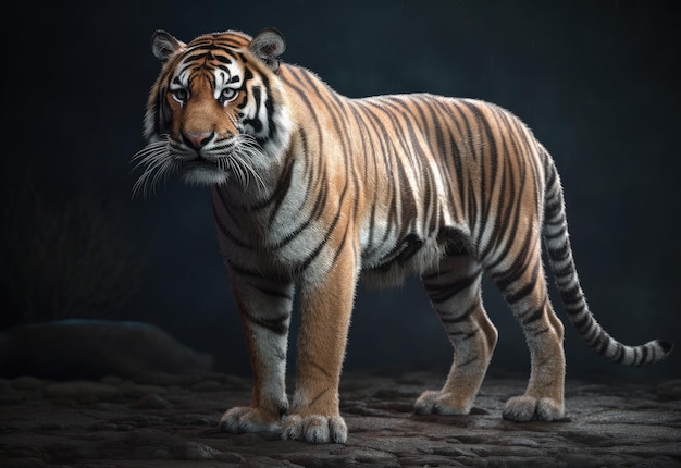 A painting of a tiger on a dark background