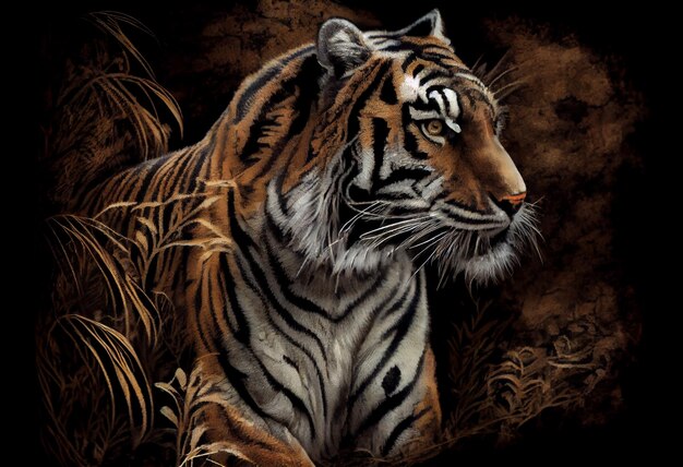 A painting of a tiger in the jungle