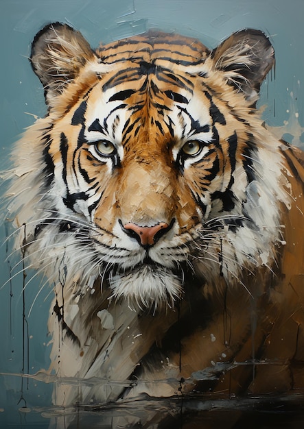 Painting of a tiger with a blue background generative ai