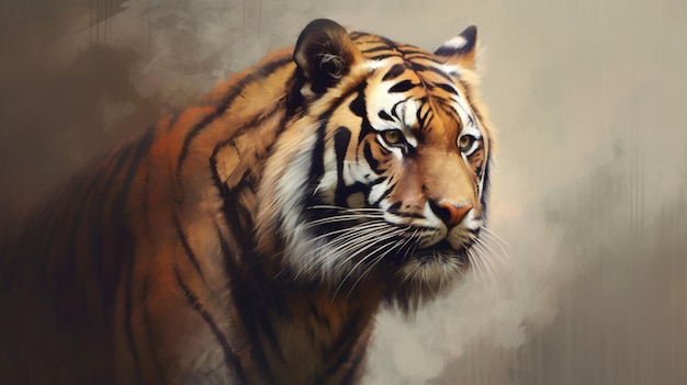 Рисунок тигра с коричнево-черной полосой на морде генеративный искусственный интеллект