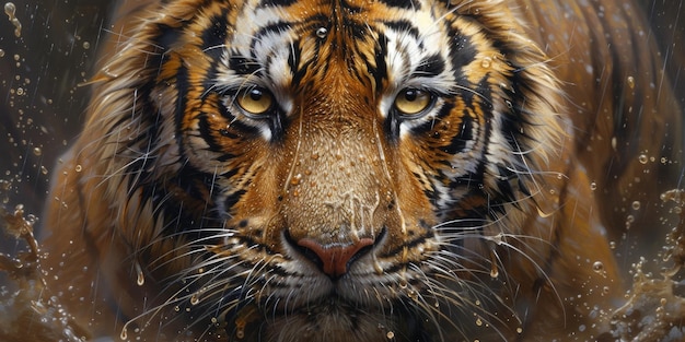 オイルテクニックの壁画で虎を描いた絵