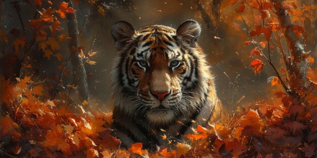 Painting of a tiger with oil technique wall art