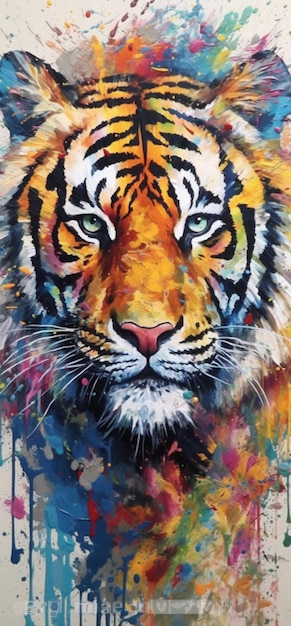 A painting of a tiger with paint splatters on it generative ai