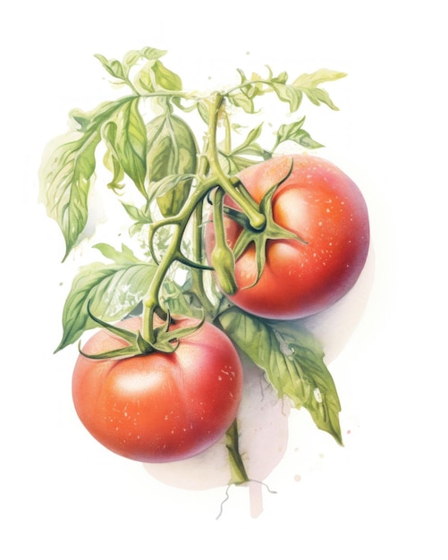 A painting of tomatoes on a branch