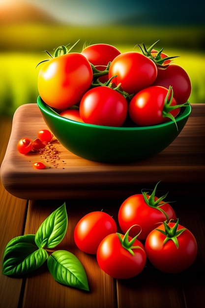 A painting of tomatoes on a table