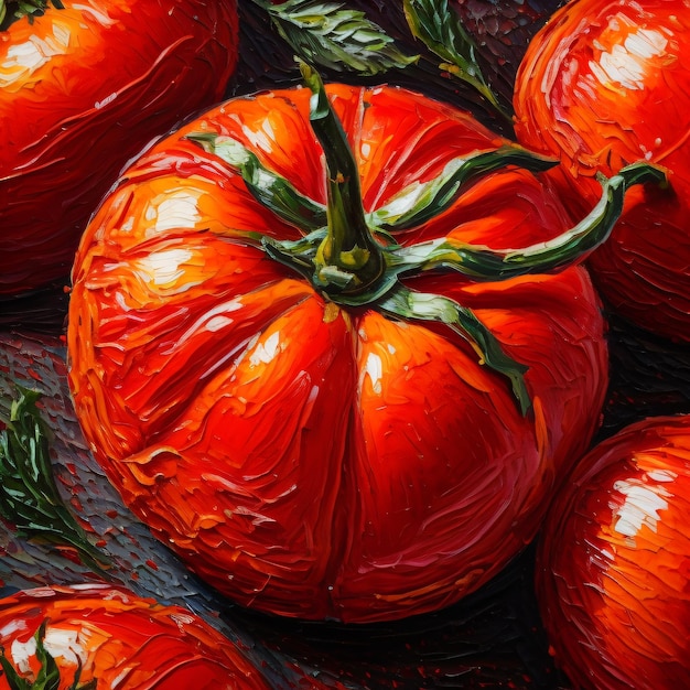 Photo a painting of tomatoes with the word tomato on the bottom.