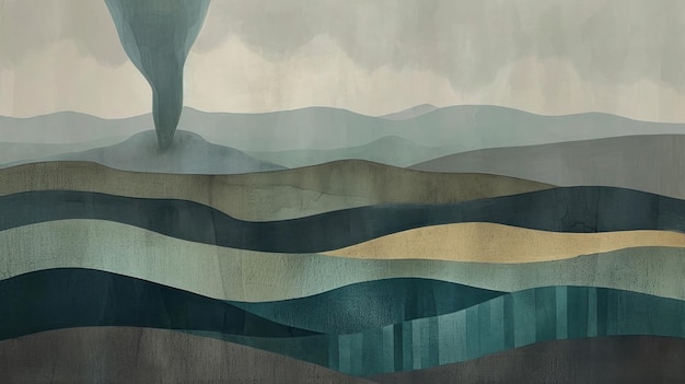 A painting of a tornado in the distance over mountains ai