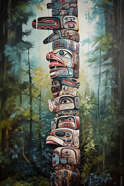 Photo a painting of a totem pole with the words totem on it