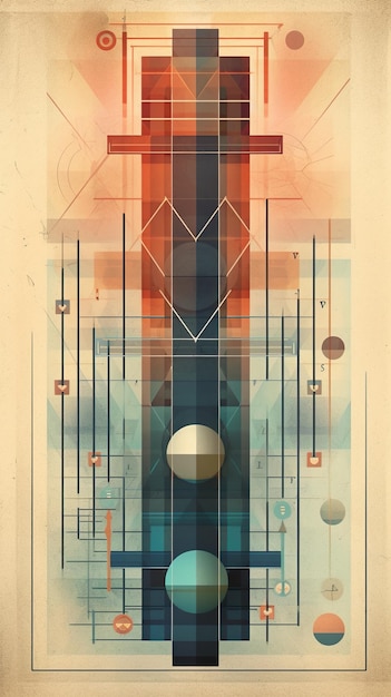 A painting of a tower surrounded by geometric shapes Generative AI Abstract geometric background with lines and flat forms