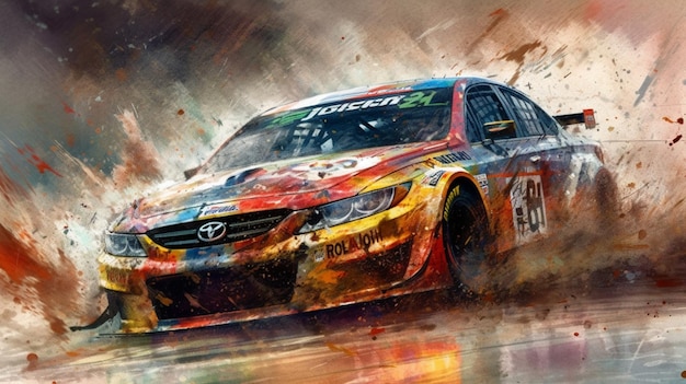 A painting of a toyota camaro race car