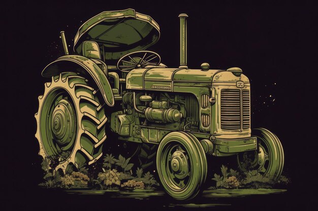 A painting of a tractor with the word tractor on it