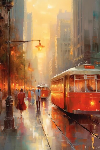 painting of a tram