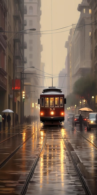 painting of a tram