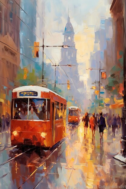 painting of a tram